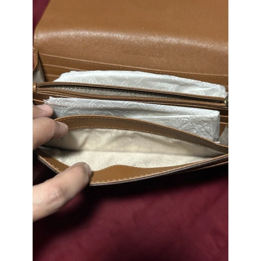 Michael Kors Brown Saffiano Leather MK Logo Envelope Wallet